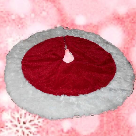Santa's Best Mini Christmas Tree Skirt 18" Round/ 9" Radius Red & White - Picture 1 of 8